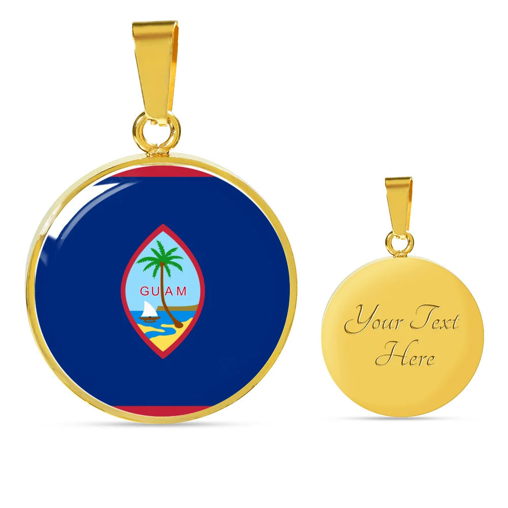 Guam Flag Personalized Engraved Gold Circle Necklace Custom Name Date Gift for
